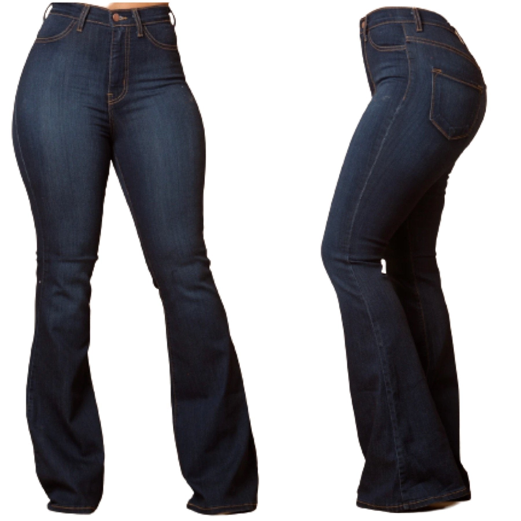 “Supreme” High Waist Bell Bottom Super Stretch Denim Jeans