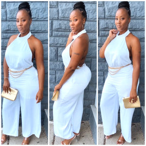 “Alicia” White Wide Leg Backless Jumpsuit