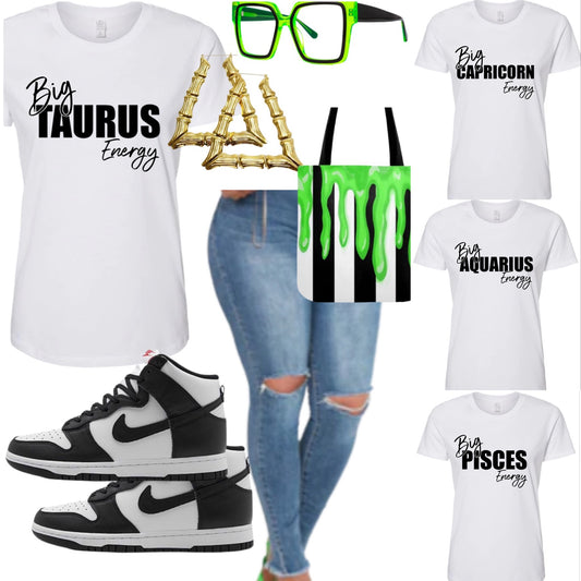 “Big Energy” Crew Neck Zodiac Birthday Graphic Tee Shirt