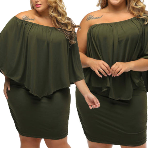 “Jeanie” Layered Fitted Off The Shoulder Dress