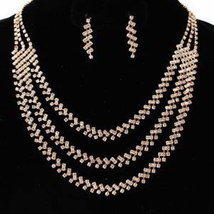 Rhinestone Drops Layered Necklace & Earring Set