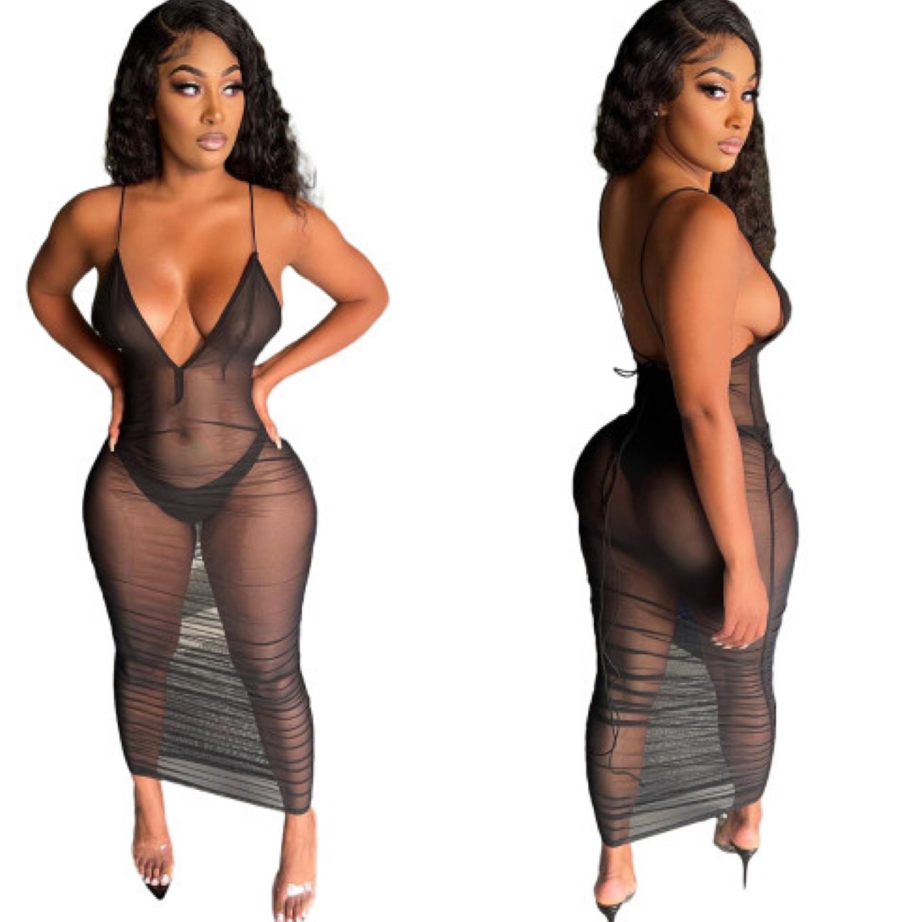 “Sweetie” Mesh Deep V Mesh Maxi Dress Swim Cover up