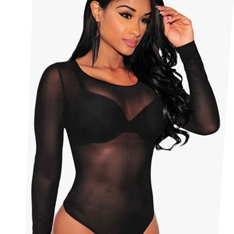 “Ladi” Mesh Long Sleeve Scoop Neck Bodysuit