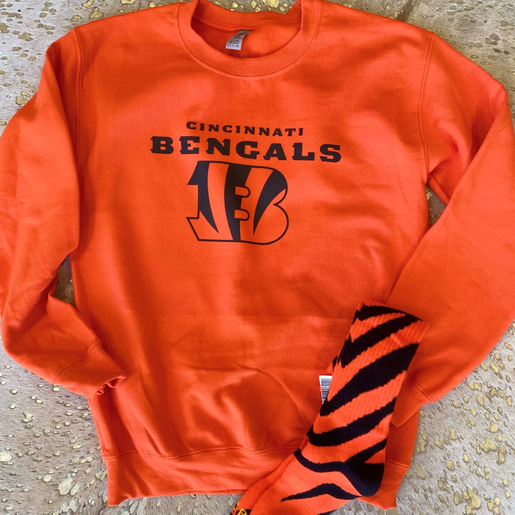 Victory Lane Boutique Cincinnati Bengals Orange Crewneck Sweatshirt (PREORDER 1-3 Day Turnaround timeframe) Small