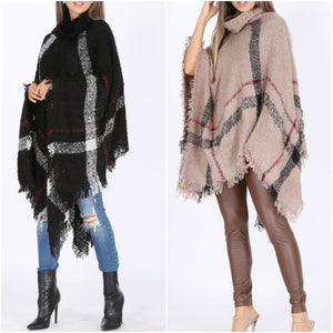 Plaid Turtleneck Lightweight Poncho