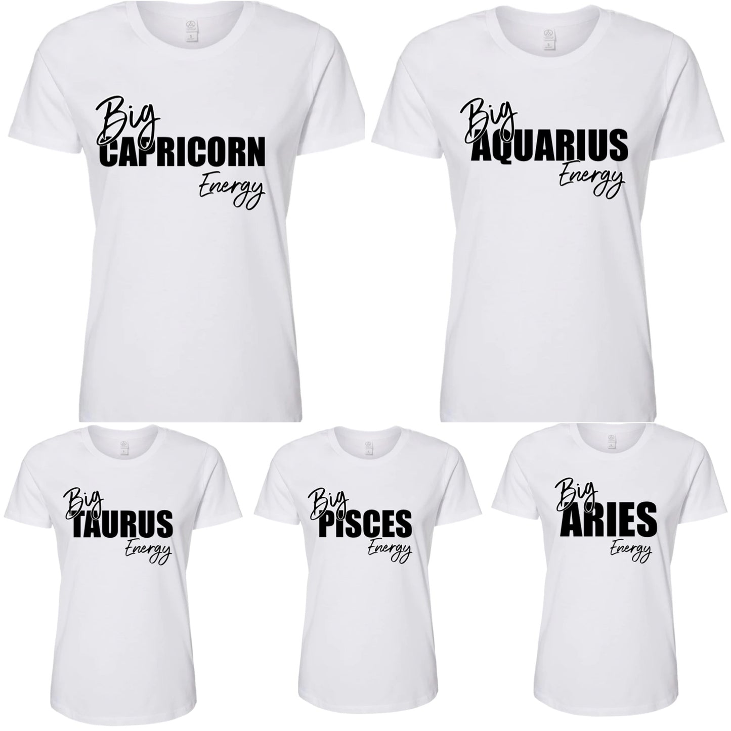 “Big Energy” Crew Neck Zodiac Birthday Graphic Tee Shirt