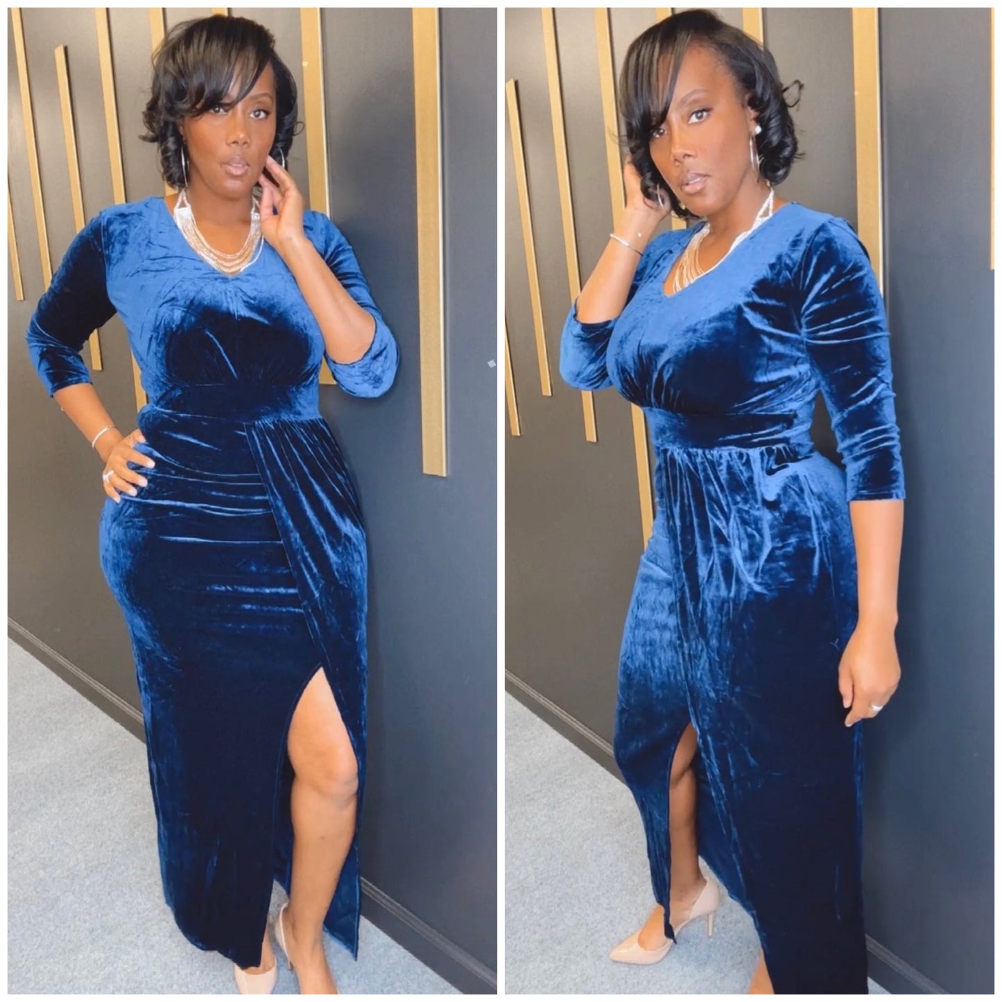 “BlueBerry” Velvet Split Womens Long Dress