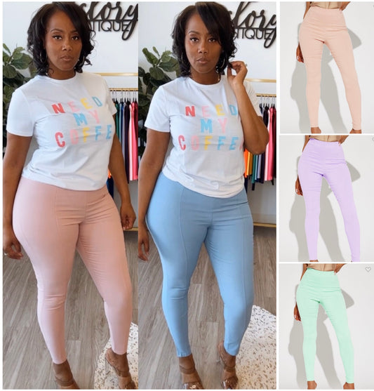 “Sheena” Pastel High Waist Fitted Pants