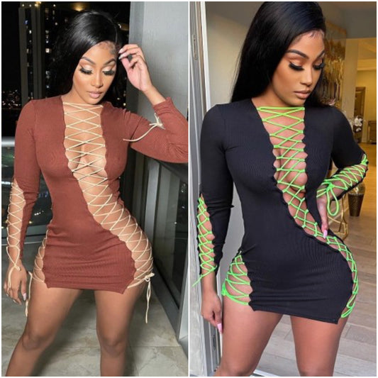 “Dutchess” Lace Long Sleeve Ribbed Dress