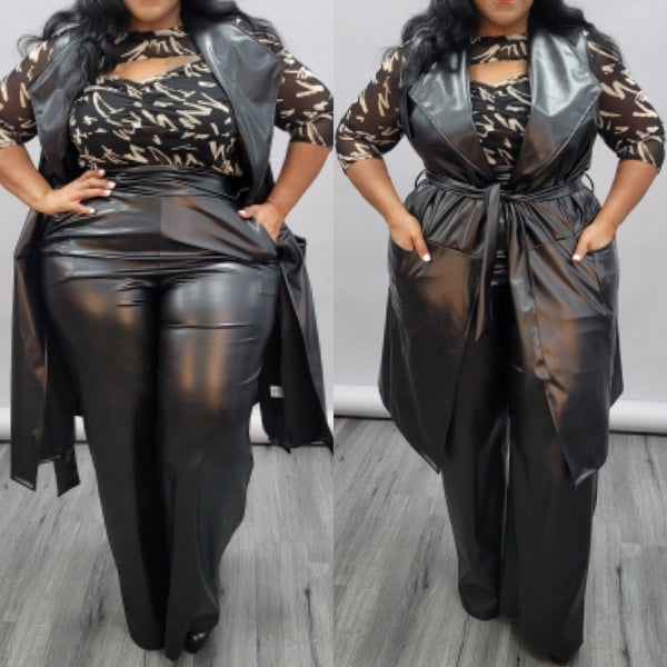 “Diana” 2 Piece Plus Size Faux Leather Pant Set