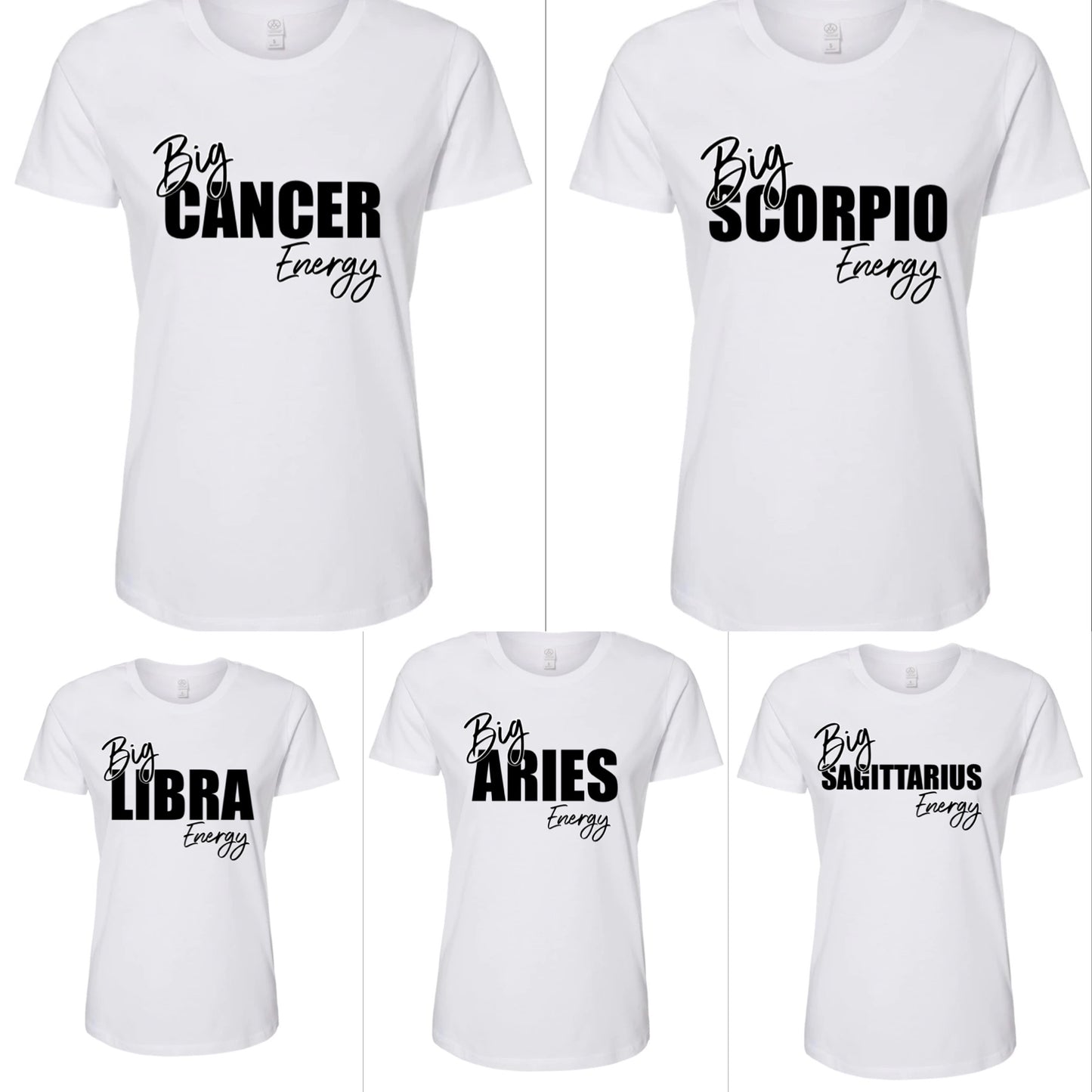 “Big Energy” Crew Neck Zodiac Birthday Graphic Tee Shirt