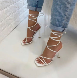 “Lacey” Square Toe Strappy Heel Sandals